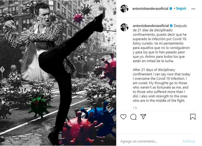 Antonio Banderas, supera, alivia, covid-19, coronavirus, anuncio, foto, Instagram